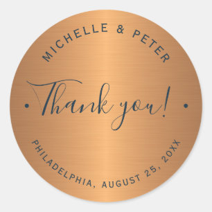 Glam metallic koper gouden bruiloft dank u ronde sticker