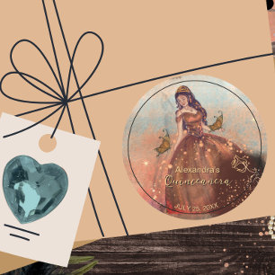 Glam Metallic Koper Quinceañera - Luxe Jurk Ronde Sticker