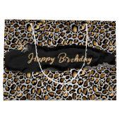 Glam Metallic Leopard Print Birthday Groot Cadeauzakje (Achterkant)