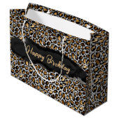 Glam Metallic Leopard Print Birthday Groot Cadeauzakje (Achterkant Gekanteld)