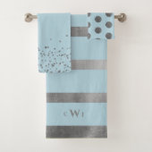 Glam Metallic Silver en Blue Monogram Bad Handdoek (Insitu)