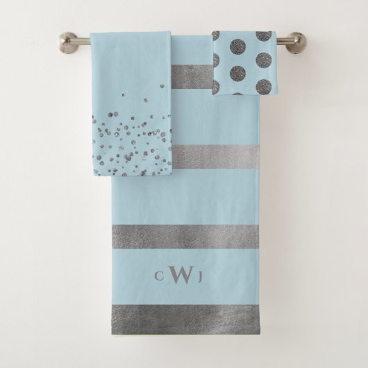 Glam Metallic Silver en Blue Monogram Bad Handdoek (Insitu)