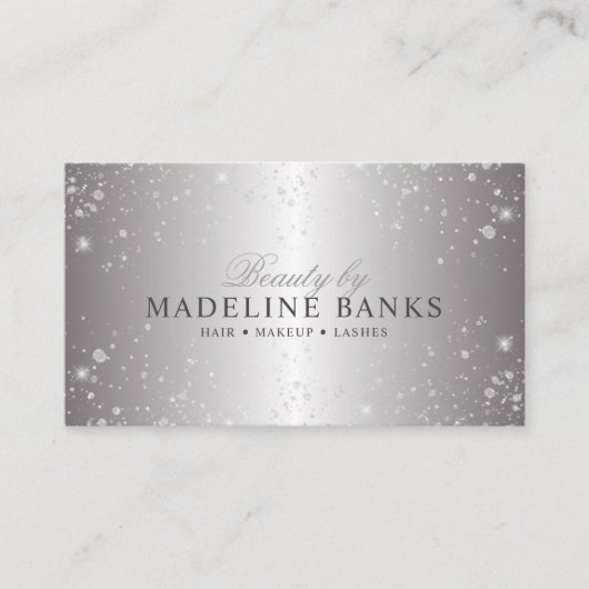 Glam Metallic Silver Glitter Beauty Professional Visitekaartje (Voorkant)