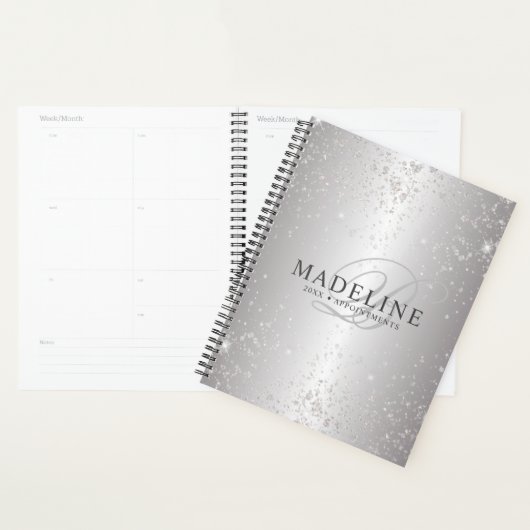 Glam Metallic Silver Glitter naam Planner (Display)