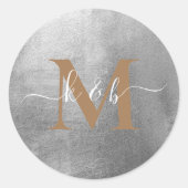 Glam Metallic Silver Gold & White Script Weddensch Ronde Sticker (Voorkant)
