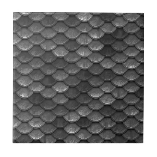 Glam Metallic Zwart Grijs Zeemeermin Schalen Patro Tegeltje (Voorkant)
