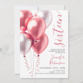Glam Minimal Blush Pink Balloons Sweet 16 Verjaard Kaart (Voorkant)