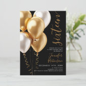 Glam Minimal Gold Balloons Sweet 16 Birthday Black Kaart (Staand voorkant)