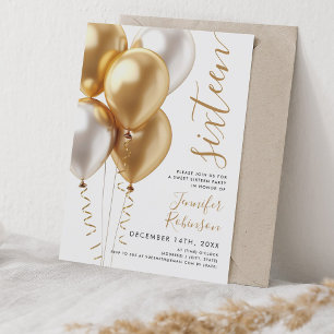 Glam Minimal Gold Balloons Sweet 16 Verjaardag Kaart