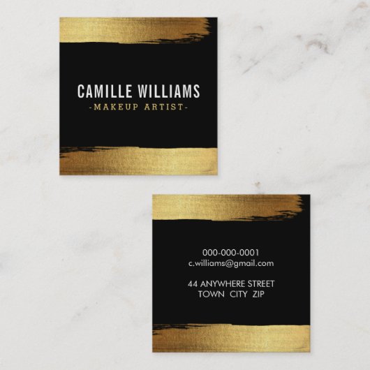 GLAM MINIMALIST luxe faux gouden folie penseelstre Vierkante Visitekaartje (Voorkant / Achterkant)