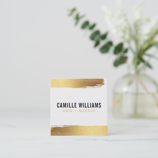 GLAM MINIMALIST luxe faux gouden folie penseelstre Vierkante Visitekaartje (Staand voorkant)