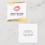 GLAM MINIMALIST luxe gouden roze aquarel kus Vierkante Visitekaartje (Voorkant / Achterkant)