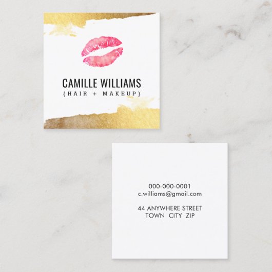 GLAM MINIMALIST luxe gouden roze aquarel kus Vierkante Visitekaartje (Voorkant / Achterkant)