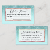 Glam Mint Green Aqua Glitter Striped Gradient Aanbevelingskaartje (Voorkant / Achterkant)