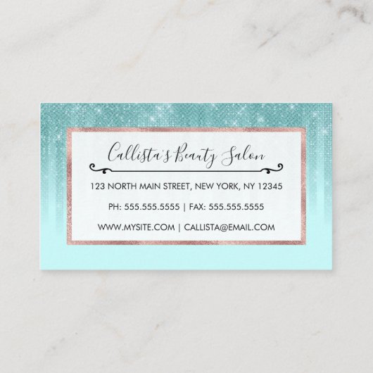 Glam Mint Green Aqua Glitter Striped Gradient Afsprakenkaartje (Achterkant)