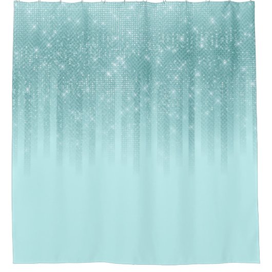 Glam Mint Green Aqua Glitter Striped Gradient Douchegordijn (Voorkant)