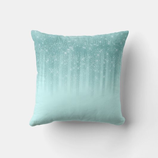 Glam Mint Green Aqua Glitter Striped Gradient Kussen (Achterkant)