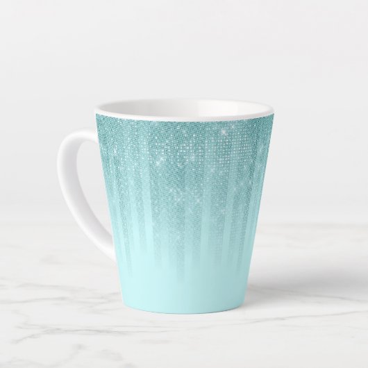 Glam Mint Green Aqua Glitter Striped Gradient Latte Mok (Linkerhoek)