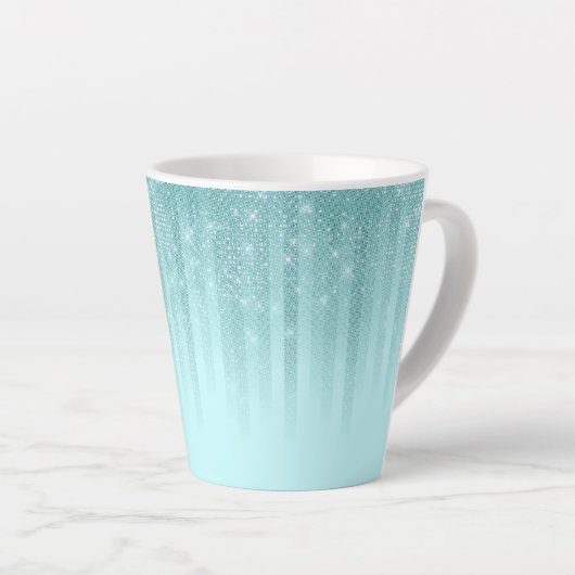 Glam Mint Green Aqua Glitter Striped Gradient Latte Mok (Rechterhoek)