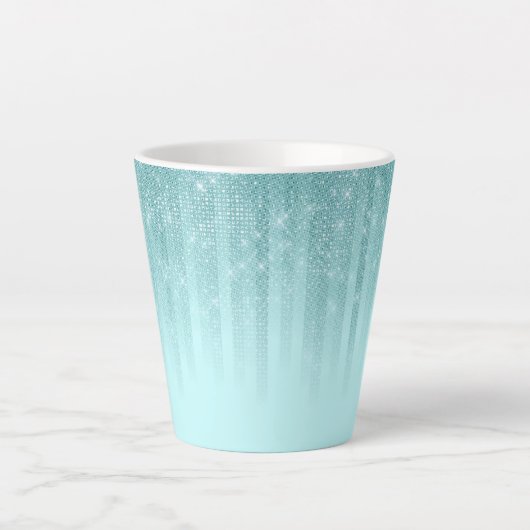 Glam Mint Green Aqua Glitter Striped Gradient Latte Mok (Voorkant)