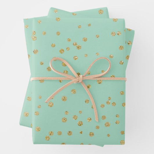 Glam Mint Green en Gold Polka Dots Pattern Inpakpapier Vel (In situ)