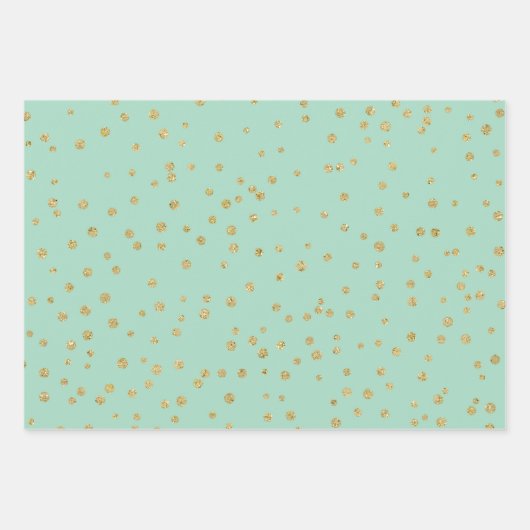 Glam Mint Green en Gold Polka Dots Pattern Inpakpapier Vel (Voorkant)