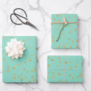 Glam Mint Green en Gold Polka Dots Pattern Inpakpapier Vel
