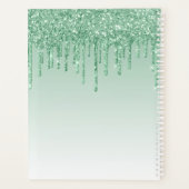 Glam Mint Green Glitter Drips Girly Monogram 2021 Planner (Achterkant)