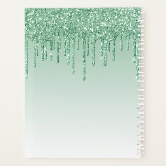 Glam Mint Green Glitter Drips Girly Monogram 2021 Planner (Achterkant)