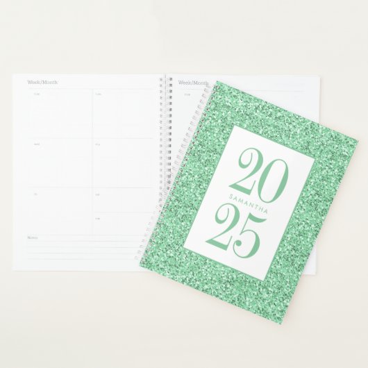 Glam Mint Green Glitter Personalized 2023 Planner (Display)