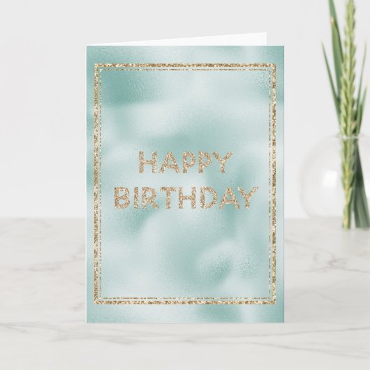 Glam Mint Green Gold Glitter Birthday Kaart (Voorkant)