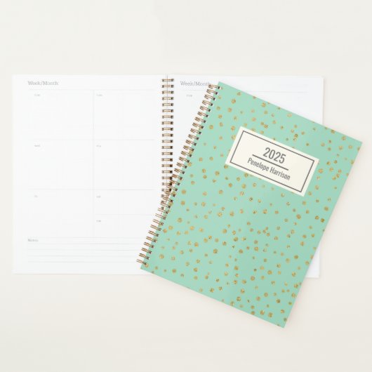 Glam Mint Green Gold Stippen Patroon op maat Planner (Display)