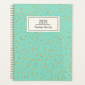 Glam Mint Green Gold Stippen Patroon op maat Planner (Voorkant)