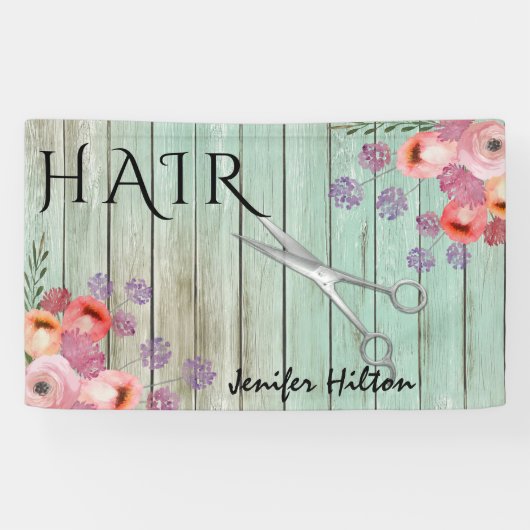 Glam mint hout boho bloemenschaar spandoek (Horizontaal)