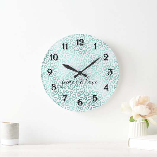 Glam Mint Leopard Print Grote Klok (Huis)