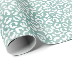 Glam Mint Witte Luipaard Print Cadeaupapier