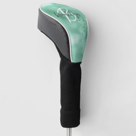 Glam Mintgroene Trendy Script Monogram Golfheadcover (Schuin)