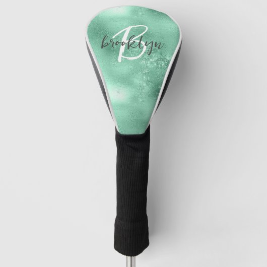Glam Mintgroene Trendy Script Monogram Golfheadcover (Voorkant)