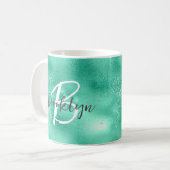 Glam Mintgroene Trendy Script Monogram Koffiemok (Voorkant links)