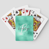Glam Mintgroene Trendy Script Monogram Pokerkaarten (Achterkant)