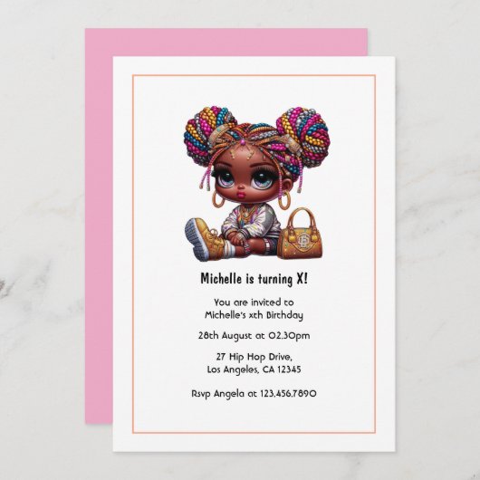 Glam Mode Doll Verjaardag Kaart (Voorkant / Achterkant)