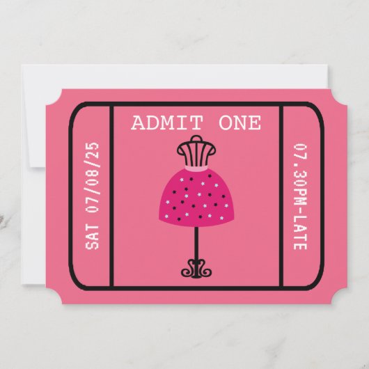 Glam Mode Show Party Night Girl's Ticket Kaart (Voorkant)