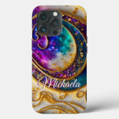 Glam Modern Aqua & Paars Glitter Monogram Case-Mate iPhone Case (Achterkant)