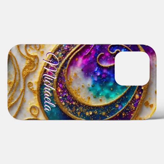 Glam Modern Aqua & Paars Glitter Monogram Case-Mate iPhone Case (Achterkant (horizontaal))