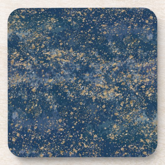 Glam Modern Blue & Gold Splatter Bier Onderzetter (Voorkant)