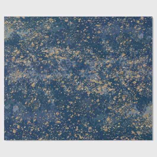 Glam Modern Blue & Gold Splatter Cadeaupapier (Vlak)