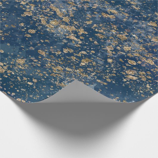Glam Modern Blue & Gold Splatter Cadeaupapier (Hoek)