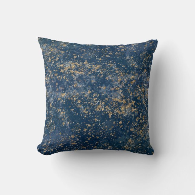 Glam Modern Blue & Gold Splatter Kussen (Voorkant)