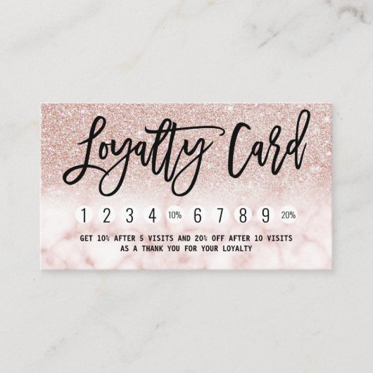 Glam Modern Chic Roos Goud Glitter Marmer Korting Klantenkaartje (Voorkant)