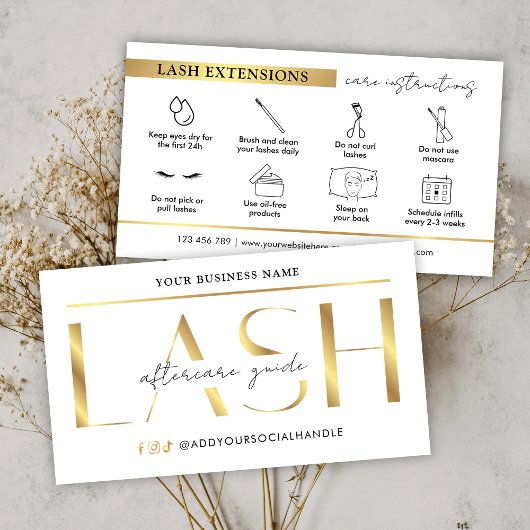Glam Modern Gold Lash Extensions Nazorg Gids Visitekaartje